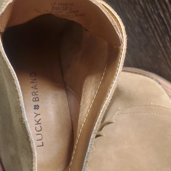 Lucky Brand Lace Up camel Leather Suede Heeled Ankle Bootie Size 8 - Picture 8 of 10